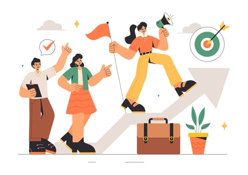 Illustration of Women in Leadership, Focused on Career Goals, Success, and Business Meetings vector