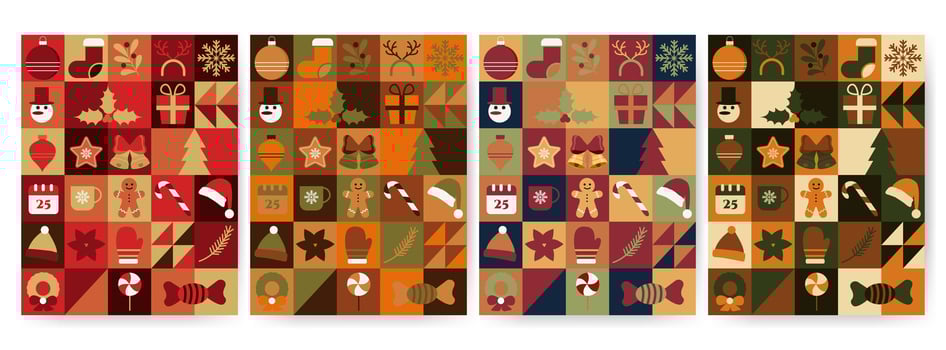 Set of Merry Christmas background, banner, cover, poster design with trendy geometric style illustration. vector