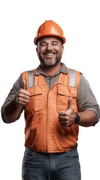 Smiling construction worker giving thumbs up in safety gear png