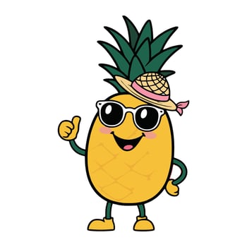 A cartoon pineapple wearing sunglasses and a hat vector