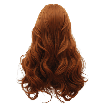 Long wavy hair in vibrant orange color, perfect for styling. Isolated on transparent background. png