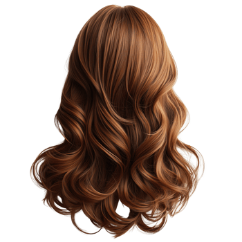 Long wavy brown hair with shiny texture and natural flow. Isolated on transparent background. png