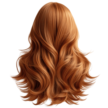 Long wavy orange hair with shiny texture and volume. Isolated on transparent background. png