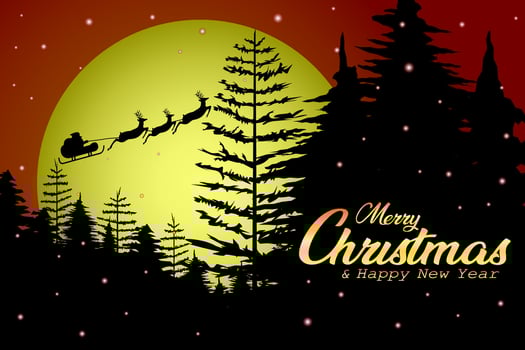 Christmas night moon background santa claus riding reindeer sleigh on christmas and new year day vector