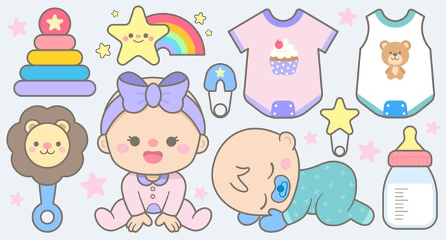 Kid Hand Drawn Cute and Colorful Baby Elements vector