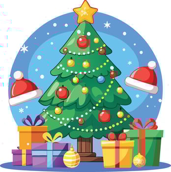 Christmas tree adorned with a gift box vector