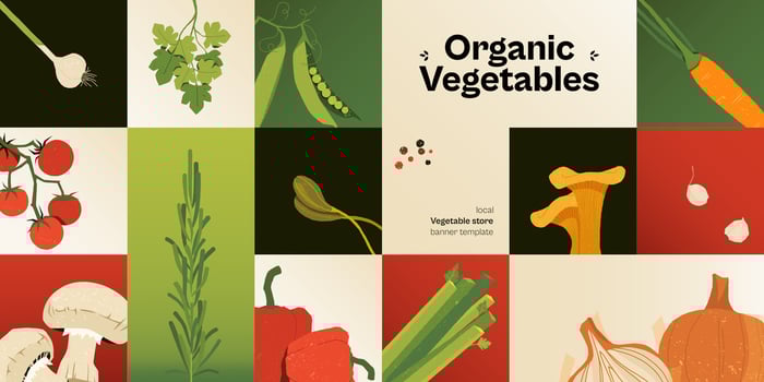 Vegetables abstract banner. Minimal organic food posters with simple geometric shapes, scandinavian vegetarian restaurant menu design. illustration vector
