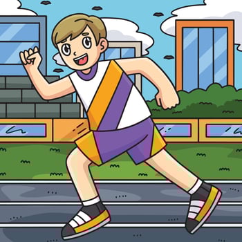 Track and Field Athlete Sprinting Colored Cartoon vector