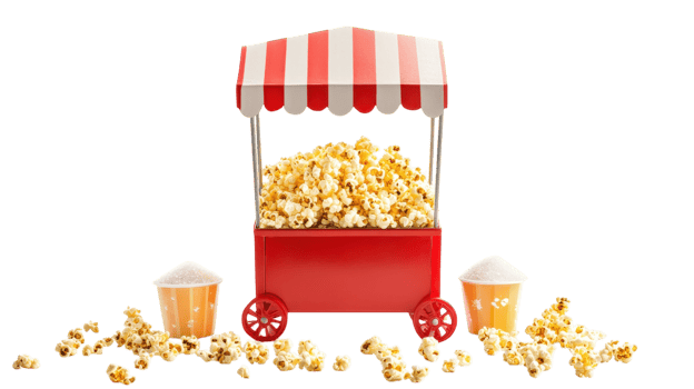 A Vibrant Popcorn Stand Displaying Freshly Popped Popcorn Ideal for Festivals, Events, and Cinemas. png