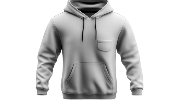 Front view of a plain gray hoodie on a transparent background showcasing its design details and casual style perfect for everyday wear. png