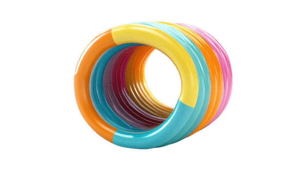 Brightly colored plastic rings stacked together on a transparent background, perfect for summer games and outdoor fun. png