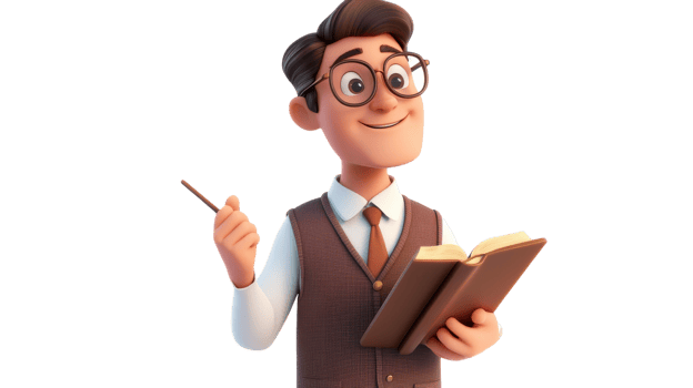 A friendly male teacher holding a book and a pen, ready to engage with his students in a bright classroom setting. png