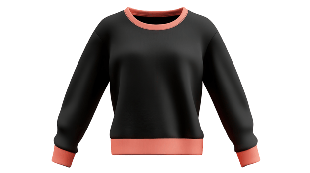 A stylish black sweatshirt with a pink hem and cuffs displayed against a transparent background for a modern fashion look. png