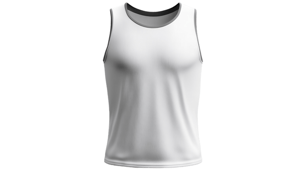 A plain white sleeveless shirt displayed against a transparent background, perfect for casual wear or sports activities. png