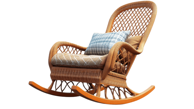 Comfortable rocking chair with plaid cushion placed on an isolated background for versatile design options. png