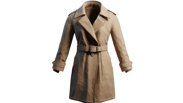 Stylish beige trench coat displayed on a transparent background, perfect for fashion enthusiasts and designers seeking inspiration. png