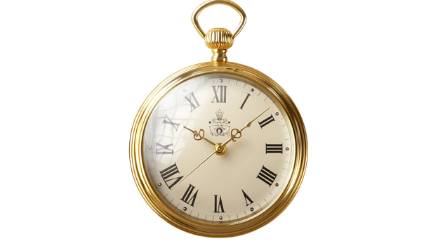 Vintage pocket watch with Roman numerals and elegant golden casing, showcasing intricate craftsmanship and timeless appeal. png