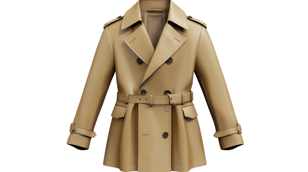 Classic beige trench coat featuring double-breasted design and adjustable belt, suitable for stylish layering during autumn. png