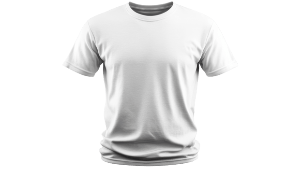 Plain white t-shirt displayed against a transparent background for design and customization purposes in a studio setting. png