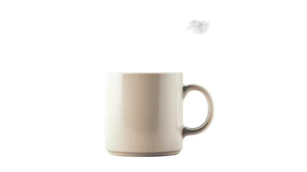 Plain ceramic coffee mug on a transparent background highlighting its simple design and neutral color. png