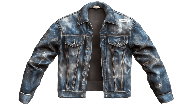 A denim jacket with a black and white design png