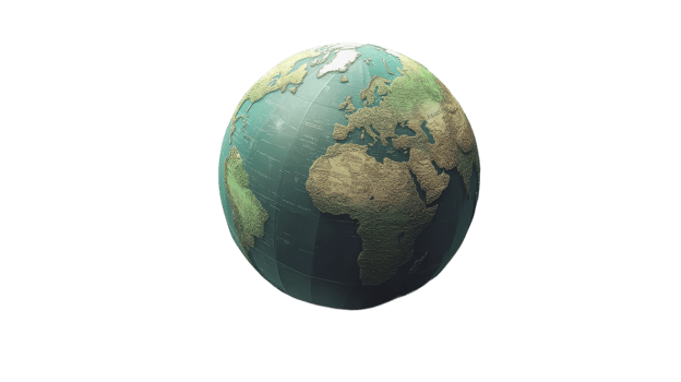 A detailed globe showcasing the Earth's continents and oceans on a transparent background for educational and design purposes. png