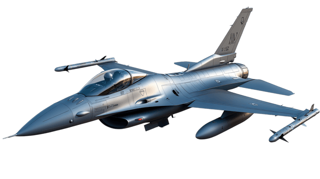 A sleek military jet flying through clear skies during daylight, showcasing advanced design and powerful capabilities in aviation technology. png