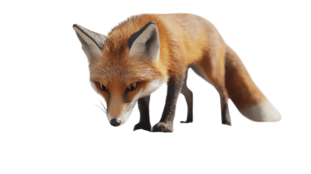 A realistic fox exploring its surroundings in a natural environment during daylight hours. png