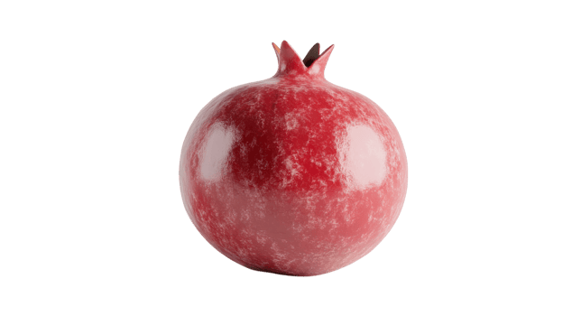 Ripe pomegranate with a glossy red exterior placed on a transparent background, showcasing its unique shape and color details. png