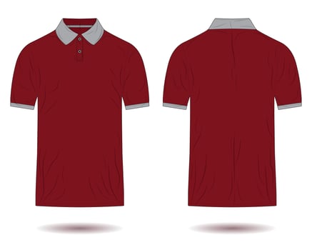 Red polo shirt mockup with grey collar vector