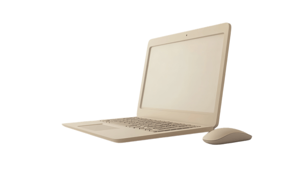 A sleek laptop paired with a mouse on a clean white background, ideal for technology-themed designs, showcasing modern gadgets for digital workspace representations.. png