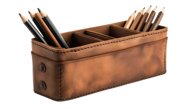 Stylish Leather Pencil Holder with Multi-Compartment Design for Organizing Office Supplies and Increasing Productivity. png