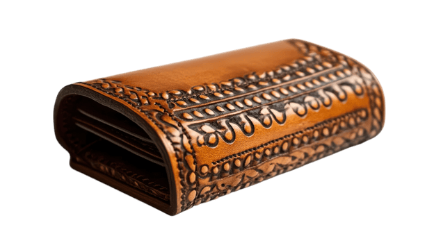 Elegant Luxurious Leather Wallet Featuring Intricate Stitching Perfect for Stylish Individuals and Professionals Seeking High-Quality Accessories. png