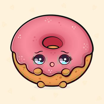 Scared pink Donut character. hand drawn traditional cartoon vintage, retro, kawaii character illustration icon. Isolated light background. Cry pink Donut character concept vector