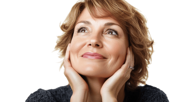 A Peaceful Middle-Aged Woman Enjoying Serenity in a Tranquil Environment, Perfect for Wellness and Mindfulness Content. png