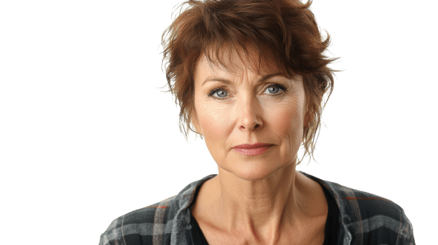 A Middle Aged Woman with a Full Face of Concealer Perfect for Skincare and Makeup Tutorials. png
