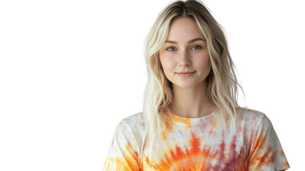 A woman wearing a tie dye shirt png