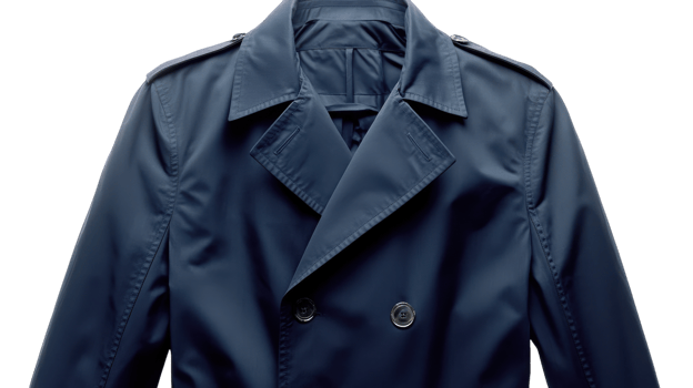 A navy trench coat with buttons on the front png