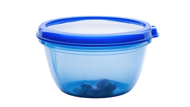 A Versatile Plastic Food Storage Container with a Blue Lid Ideal for Organizing Kitchen Supplies or Meal Prep for Any Occasion. png