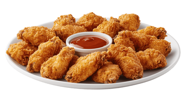 Delicious Plate of Crispy Chicken Wings Perfect for Sharing at Parties or Game Nights with a Variety of Dipping Sauces. png