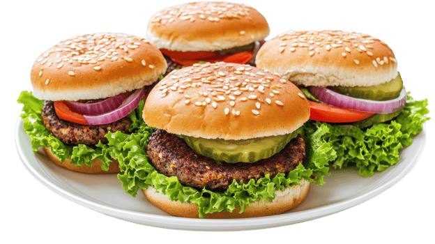 A Delicious Plate of Colorful Veggie Burgers with Fresh Toppings Perfect for a Healthy Meal or Event Presentation. png