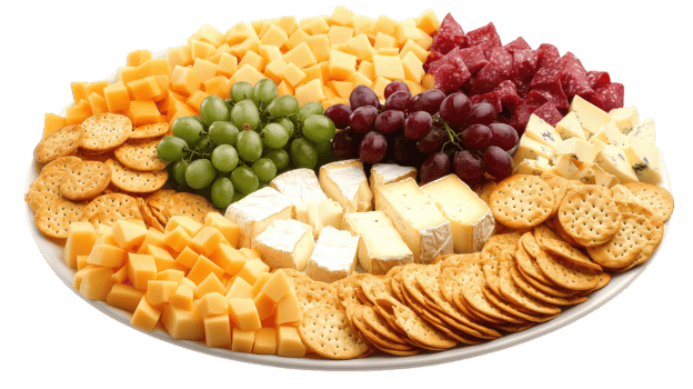 A Beautifully Arranged Platter of Assorted Cheeses and Savory Crackers Ideal for Entertaining Guests at Gatherings or Special Occasions. png