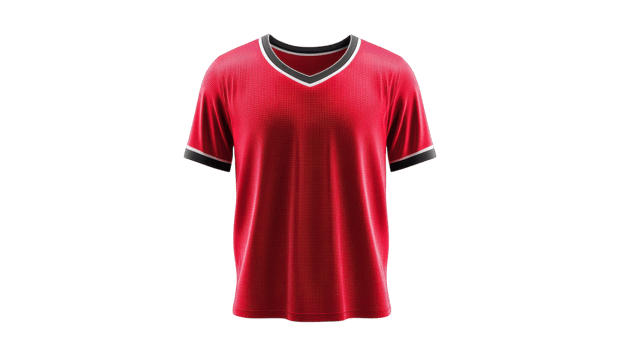 Vibrant Red Sports Jersey Isolated on a Clean Background, Perfect for Promotional Use and Fashionable Sports Attire Displays. png