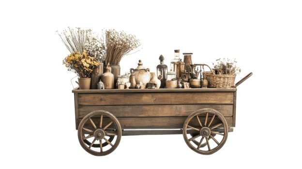 A wagon filled with flowers and other items png