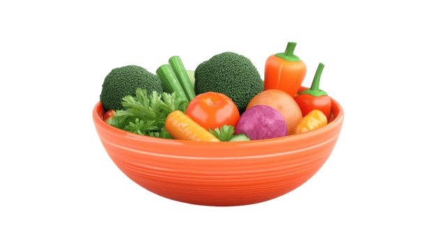 A bowl full of vegetables on a black background png