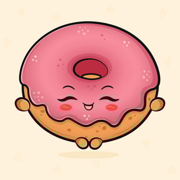 Cute funny pink Donut doing yoga character. hand drawn traditional cartoon vintage, retro, kawaii character illustration icon. Isolated on light green background. Pink Donut relax character vector