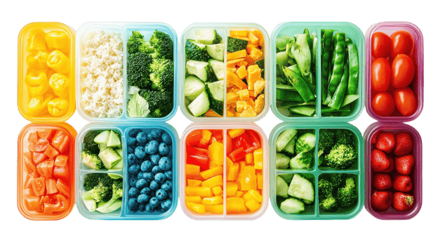 A Vibrant Collection of Colorful Plastic Food Containers Perfect for Meal Prep and Kitchen Organization. png