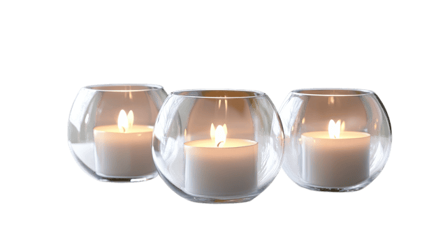 Elegant Set of Four Glass Candle Holders Featuring Flickering LED Candles Perfect for Home Decor and Special Events. png
