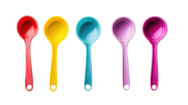 A Colorful Collection of Plastic Measuring Spoons Perfect for Precise Ingredient Measurement in Baking and Cooking Projects. png