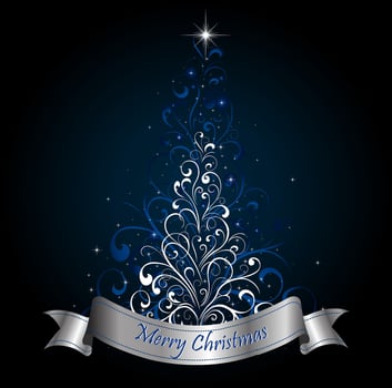 Silver christmas tree with blue background vector